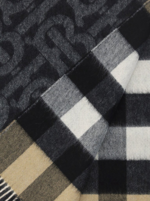 Burberry Monogram Check Fringed Scarf