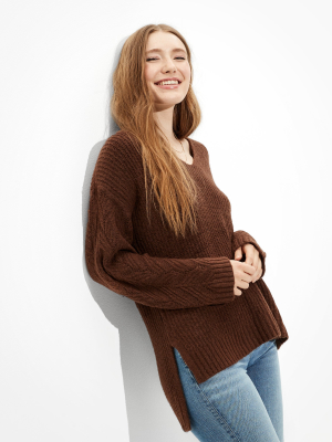 Ae Oversized Dreamspun Pointelle Sleeve Sweater