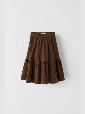 Pleated Fine-waled Corduroy Midi Skirt