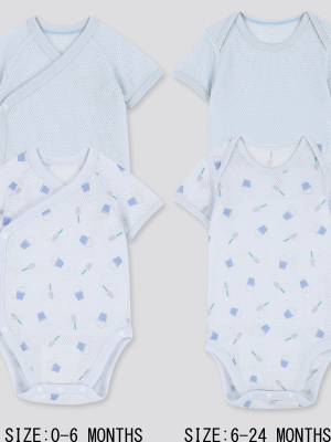 Newborn Cotton Mesh Inner Short-sleeve Bodysuit (set Of 2)