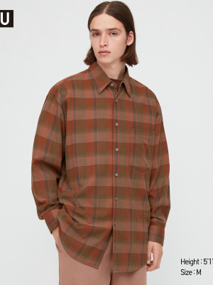 Men U Light Flannel Wide-fit Checked Long-sleeve Shirt