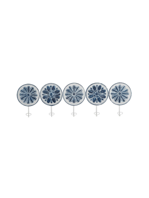 (set Of 5) 11 Traditional Iron Wall Hooks Blue/white - Olivia & May