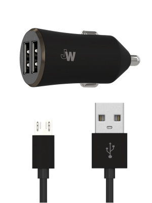 Just Wireless 2.4a/12w 2-port Usb-a Car Charger With 6ft Tpu Micro Usb To Usb-a Cable - Black