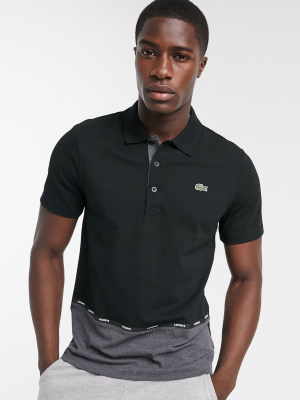 Lacoste Taped Panel Polo With Brand Taping In Black
