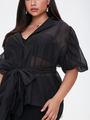 Plus Size Belted Sheer Top