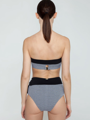 Sabine Belted High Waist Bikini Bottom - Birdseye Black & White Jacquard Print