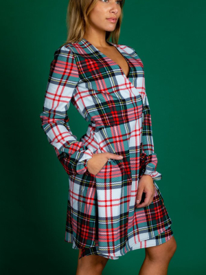 The Scotch On The Rocks | White & Red Plaid Christmas Wrap Dress