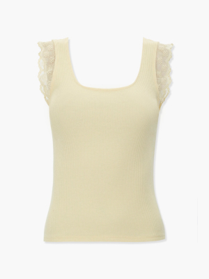 Lace-trim Ribbed Tank Top