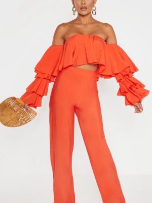 Bright Orange Woven High Waisted Wide Leg Pants