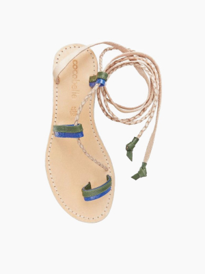 Sahara Braided Wrap Around Tie Sandals - Olive Green & Cobalt Blue