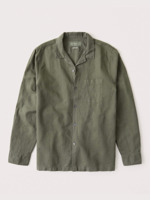 Linen-blend Camp Collar Button-up Shirt