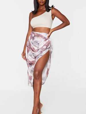 Smoke Print Ruched Side Midi Skirt