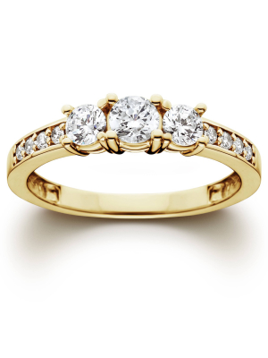 Pompeii3 1 Ct 3-stone Diamond Engagement Ring 10k Yellow Gold