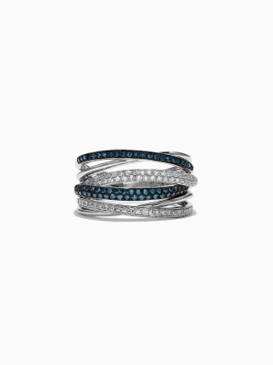 Effy Bella Bleu 14k White Gold Blue And White Diamond Ring, 0.56 Tcw