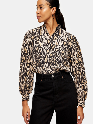 Animal Print Dramatic Sleeve Blouse