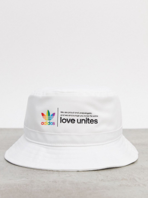 Adidas Originals Pride Trefoil Bucket Hat In White