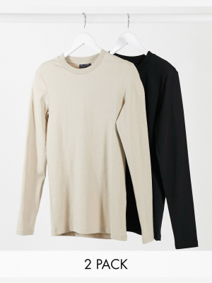 Asos Design 2 Pack Long Sleeve Muscle Fit T-shirt