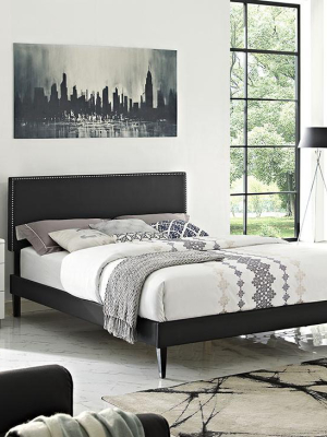 Lyka Queen Vinyl Platform Bed With Squared Tapered Legs