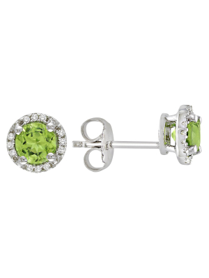 Peridot And Diamond Earrings In Sterling Silver - Green