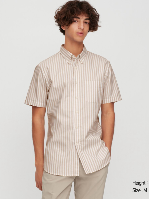 Men Oxford Slim-fit Striped Short-sleeve Shirt