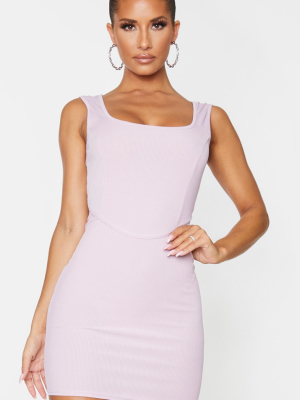 Lilac Ribbed Square Neck Waist Binding Bodycon...