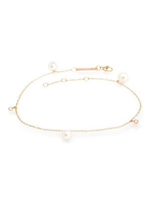 14k Pearl And Diamond Anklet