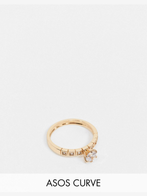 Asos Design Curve Ring With Crystal Stone In Gold Tone