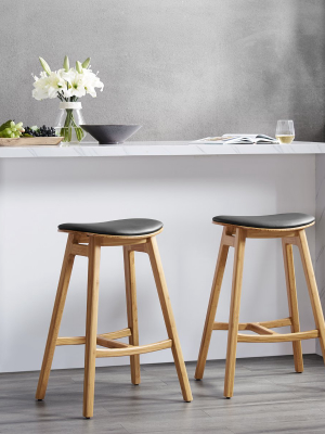 Skol Bar Height Stool With Leather Seat Caramelized (set Of 2)