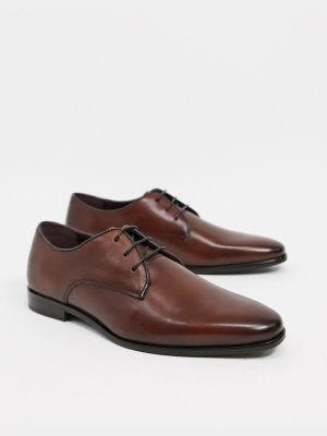 Walk London Alfie Derby Lace Up Shoes In Brown Leather