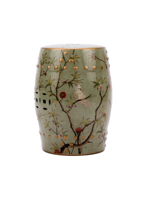 Famille Rose Green Stool, Parrot Floral Motif