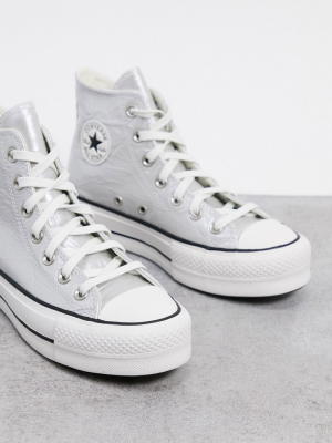 Converse Chuck Taylor All Star Hi Lift Sneakers In Metallic Silver