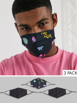 Asos Daysocial 3-pack Face Covering With Adjustable Straps And Nose Clip