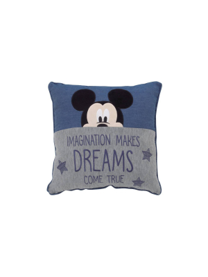 Disney Mickey Mouse Hello World Appliqued Throw Pillow - Navy/gray/white