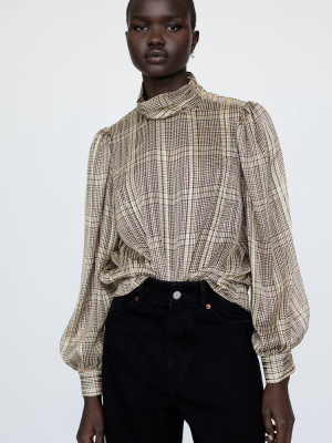 Plaid Metallic Thread Blouse