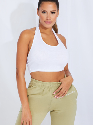 Shape White Rib Detail Halterneck Crop Top