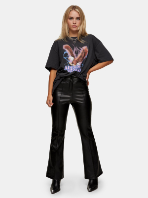 Petite Idol Black Pu Flare Pants