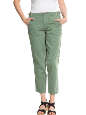 Easy Fit Pants With Raw Stripes - Myrtle Green