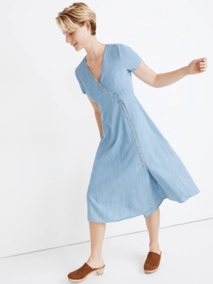 Indigo Button-wrap Midi Dress