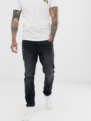 Asos Design Stretch Slim Jeans In Washed Black