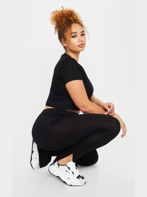 Plus Black Basic Jersey Split Hem Leggings