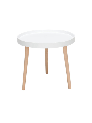 Mid-century Modern Plastic End Table With Solid Wood Legs White - Ofm