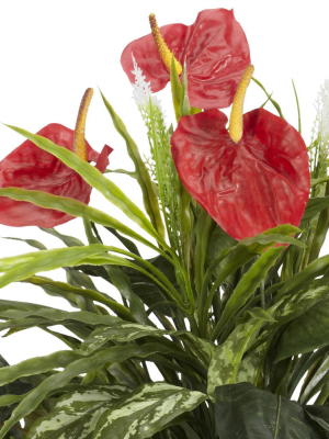 Nearly Natural Mixed And Anthurium W/decorative Vase Silk Plant