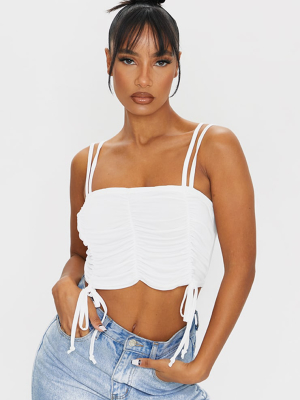 White Slinky Ruched Detail Strappy Crop Top