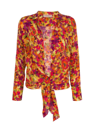 Fruits Print Shirt With Knot Detail