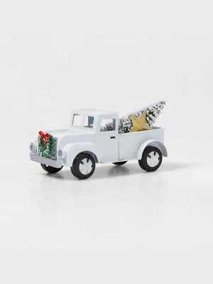 Medium Metal Truck With Christmas Tree Decorative Figurine White - Wondershop™