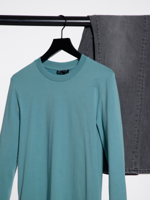 Asos Design Long Sleeve Muscle Fit T-shirt In Teal