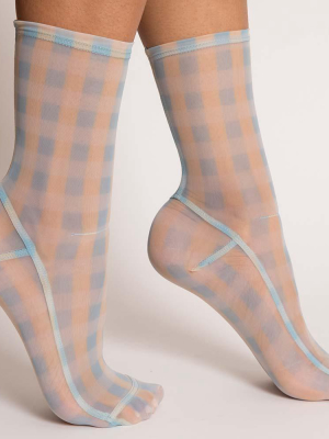 Darner Tomboy Powder Blue Plaid Mesh Socks