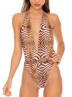 Luli Fama Safari Dreams One Piece Bodysuit In Brown