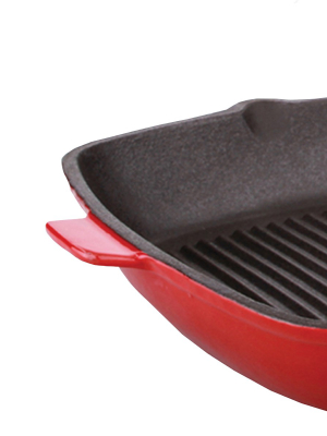 Berghoff Neo 2pc Cast Iron Set, 10" Fry Pan & 11" Grill Pan, Red
