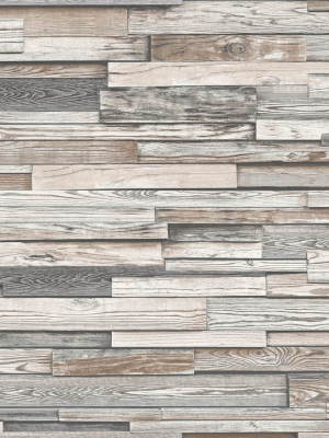 Reclaimed Wood Plank Peel-and-stick Wallpaper In Light Grey And Brown By Nextwall